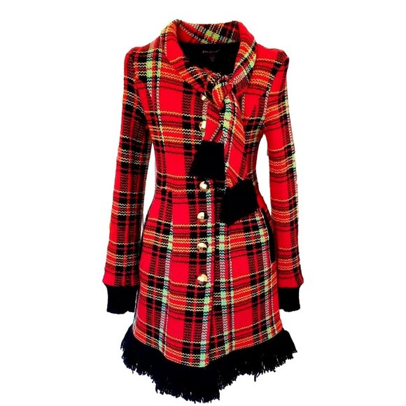 Betsey Johnson Jackets & Blazers - Womens Vintage Betsey Johnson Merino Wool Red Tartan Plaid Y2K Coat Large